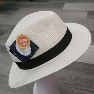 nwt Wallaroo Palm Beach Fedora Sun Hat Black And White w/ Adjustsble Elastic